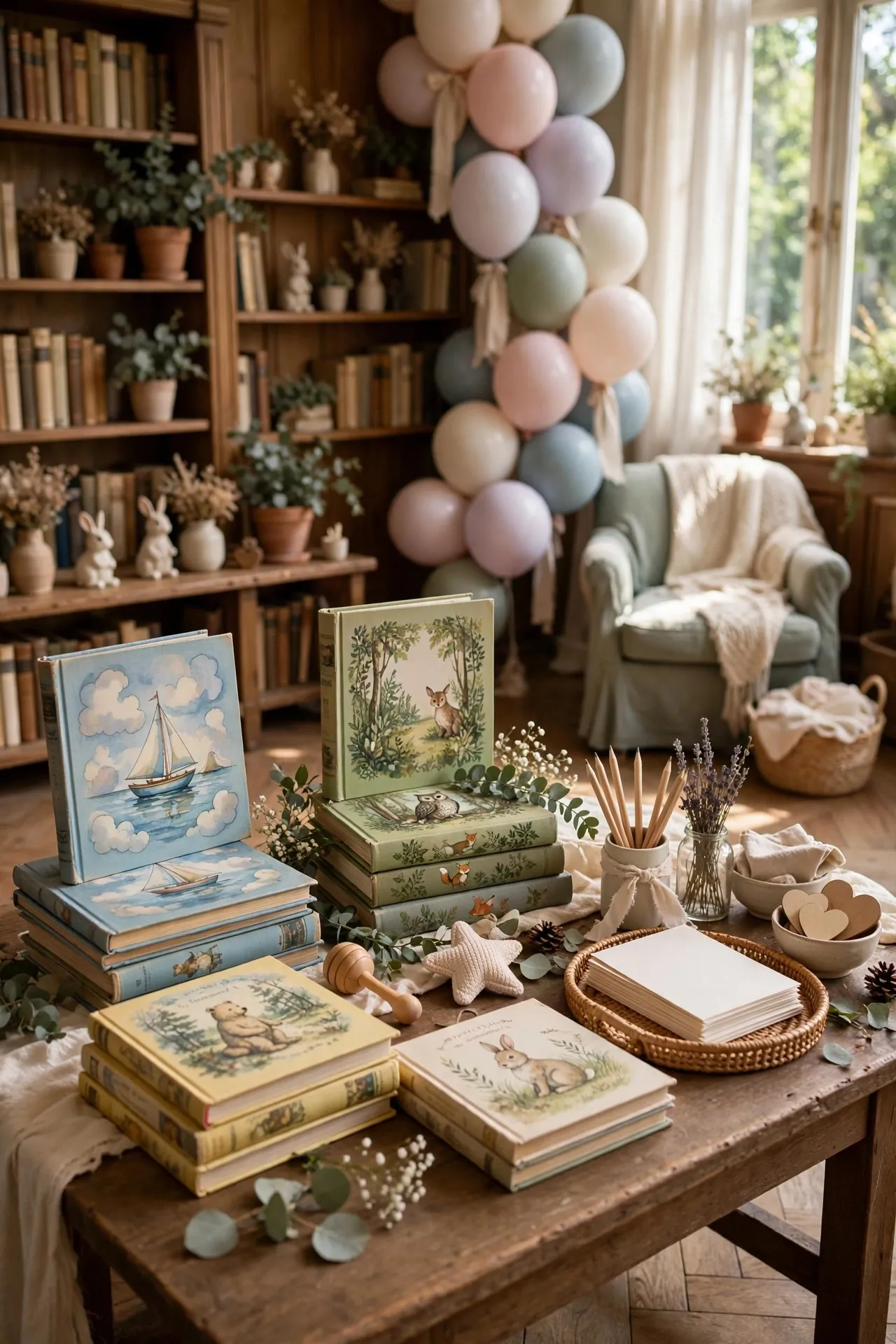 Storybook themed baby shower with classic children's books