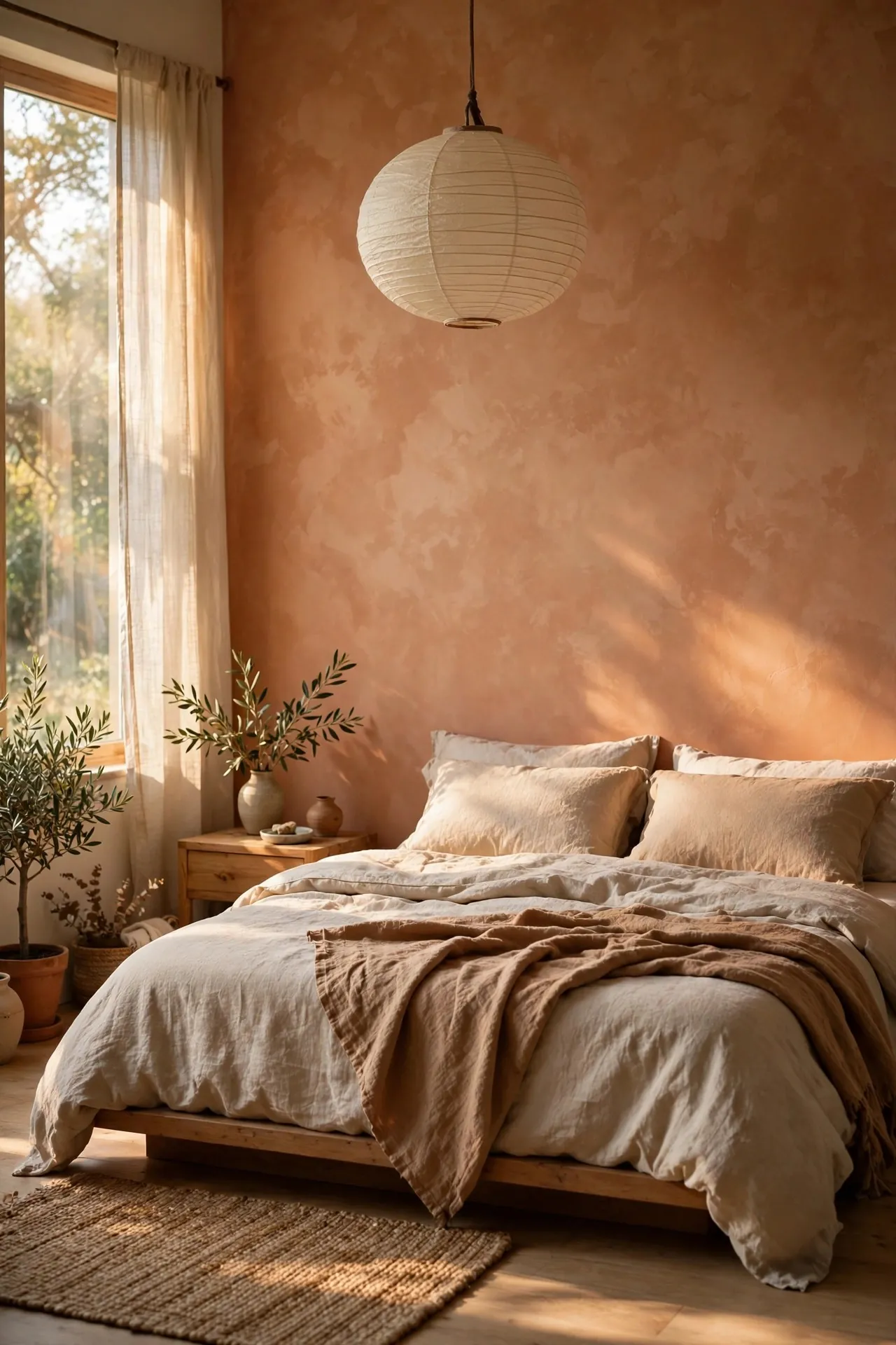 Bedroom with a soft limewash textured wall