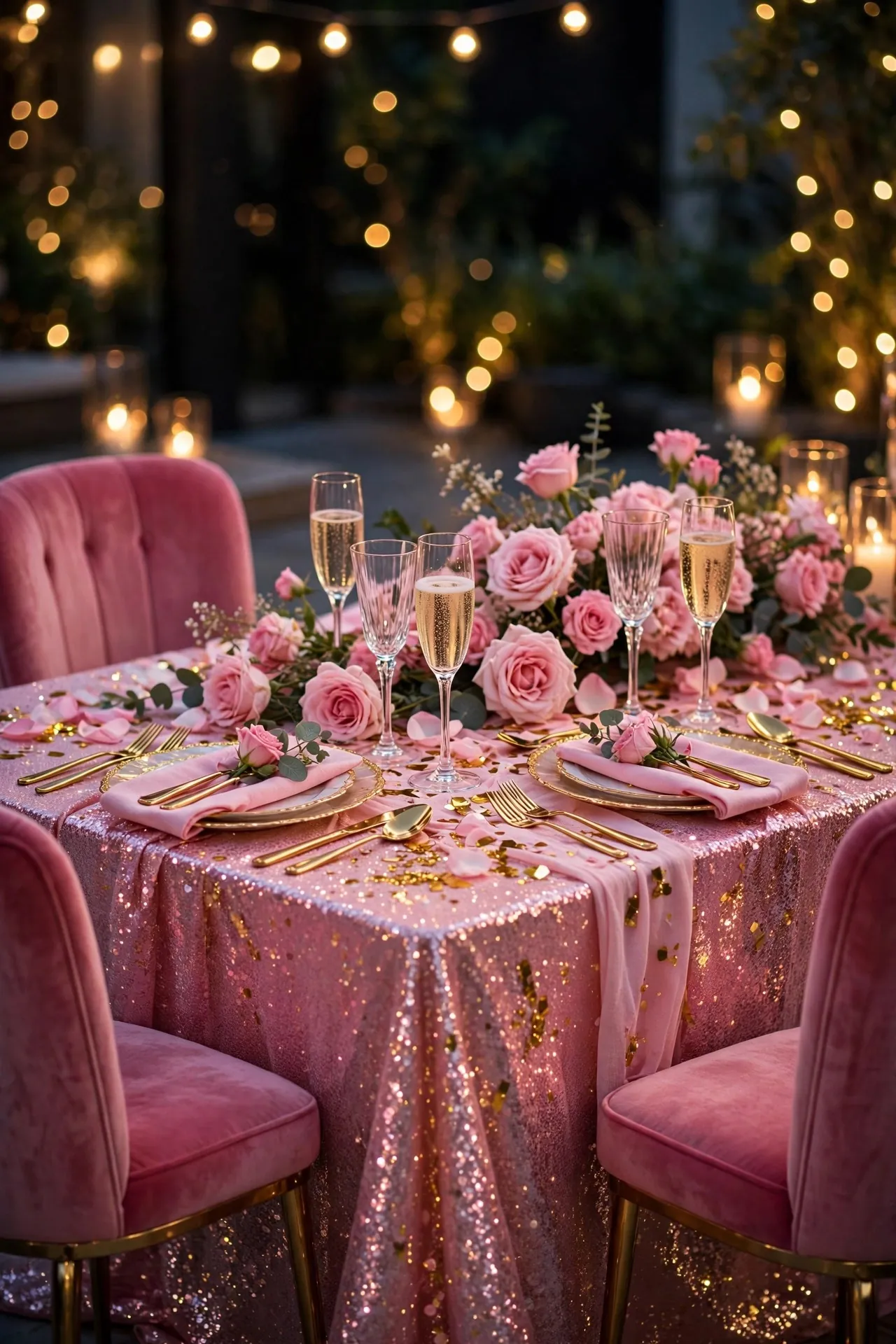 Pink and gold glam birthday table for a woman