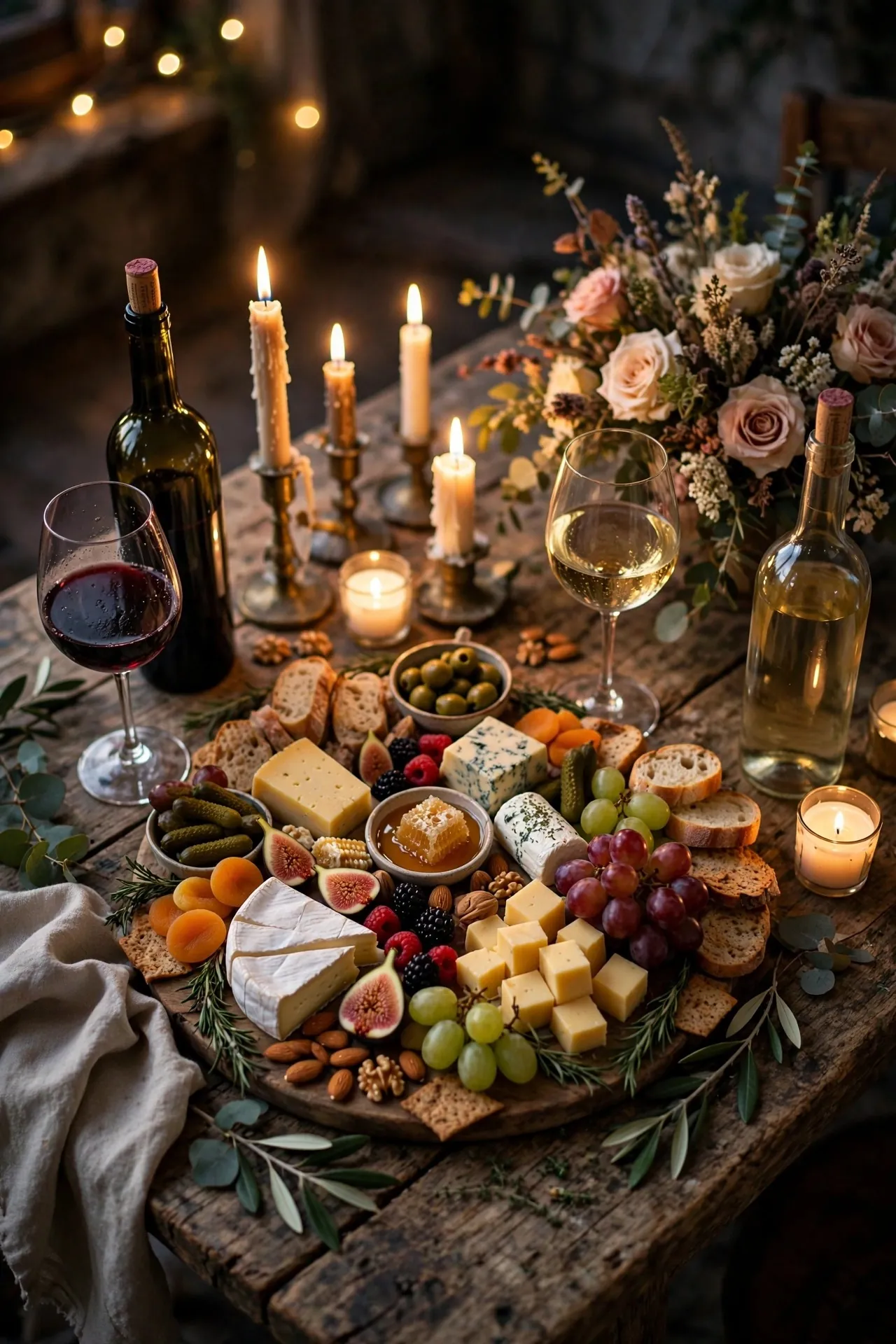 Wine and cheese birthday evening with grazing board