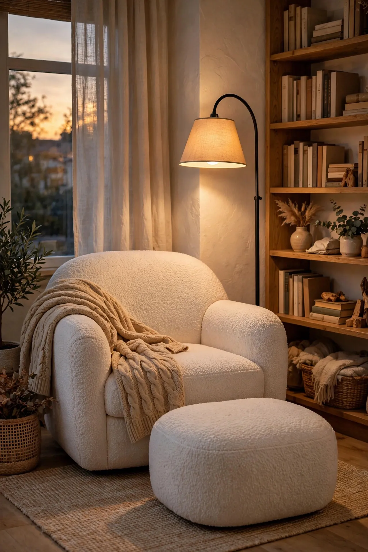 Cozy reading nook with an oversized chair and floor lamp