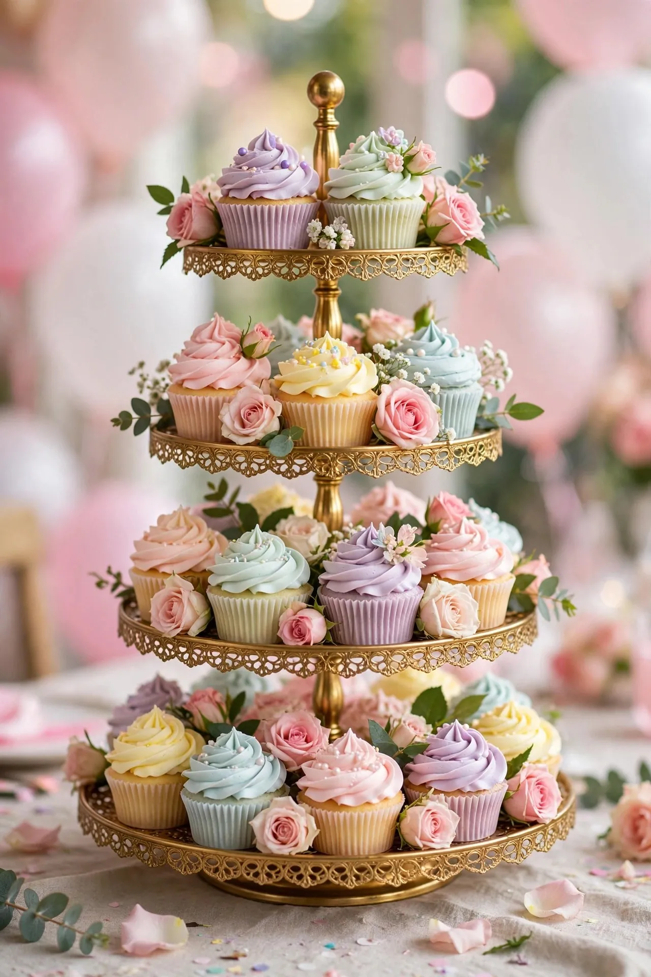 Tiered cupcake tower at a birthday party