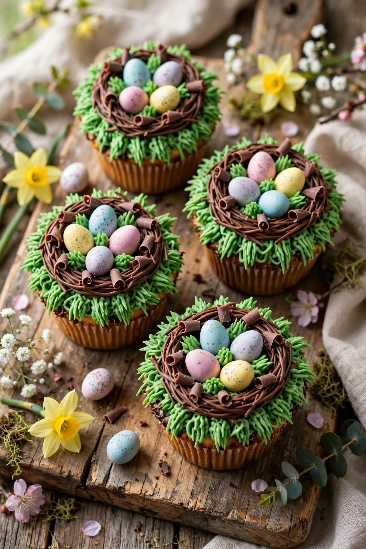 Easter nest cupcakes with chocolate eggs