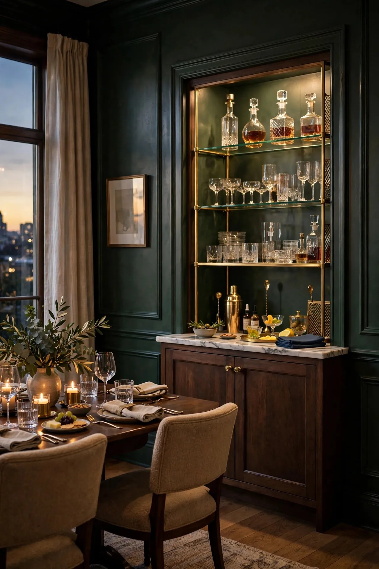 Dining room with a built-in bar cabinet