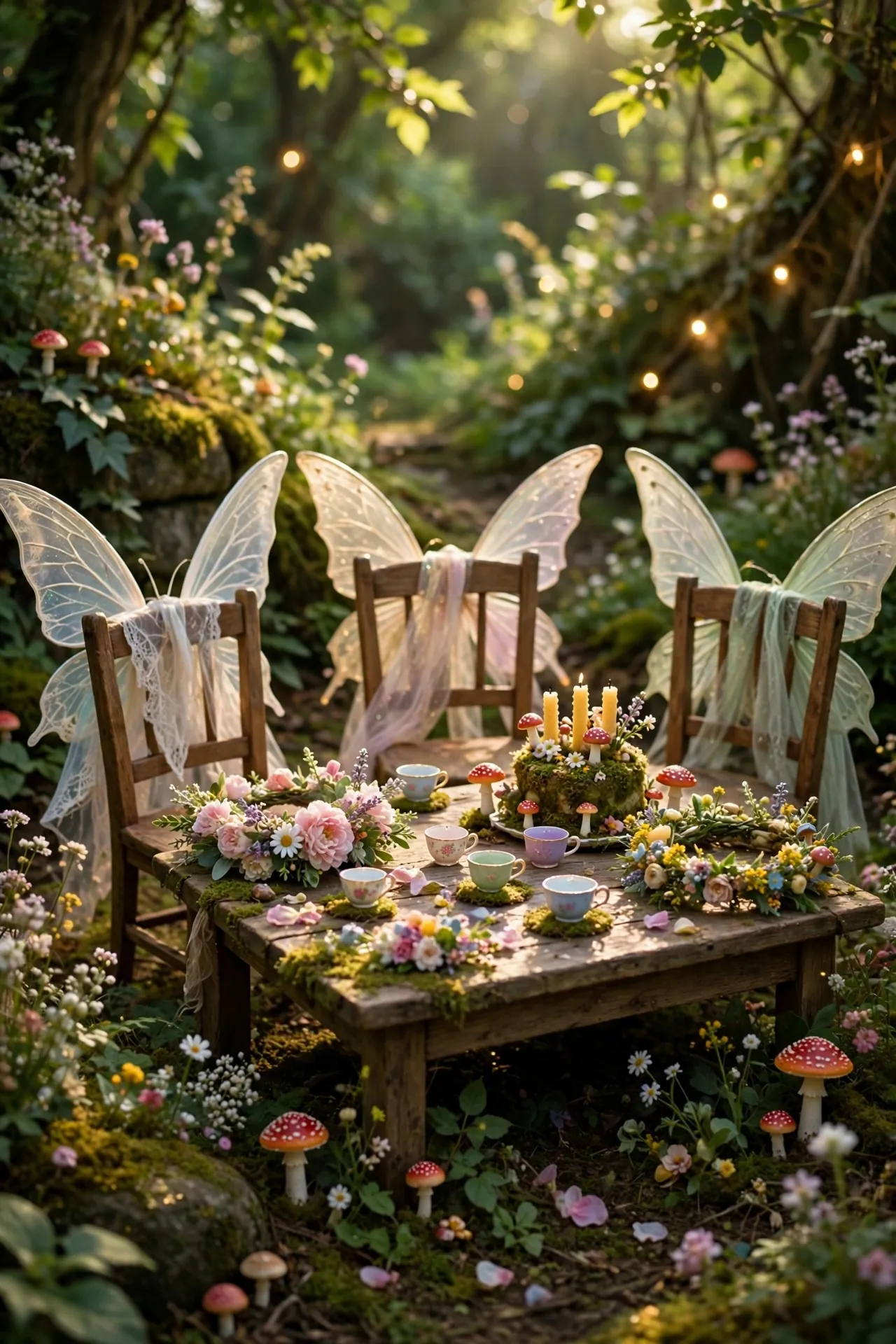 Garden fairy tea party birthday with wings and flowers