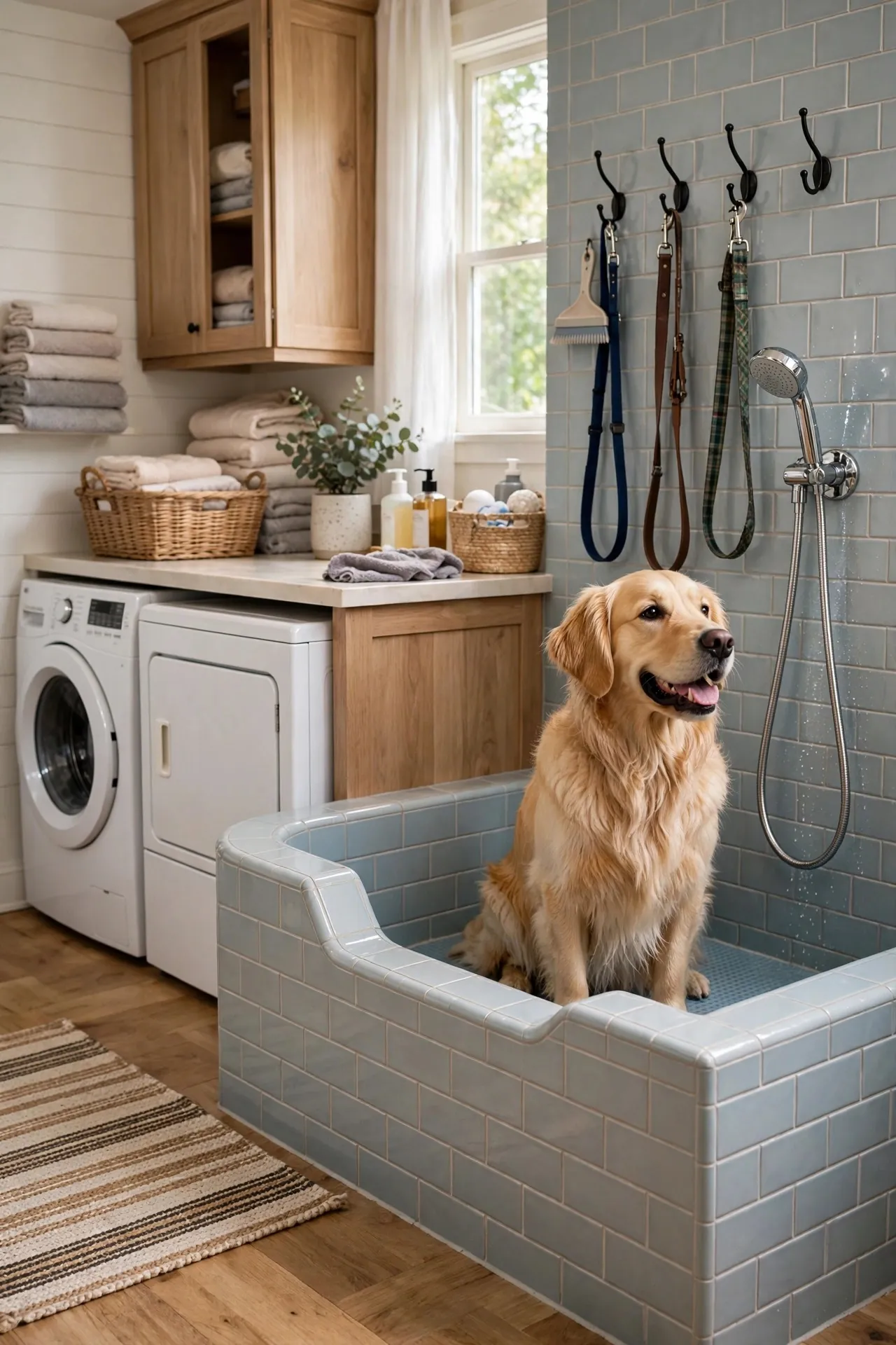 Laundry room with built-in dog washing station