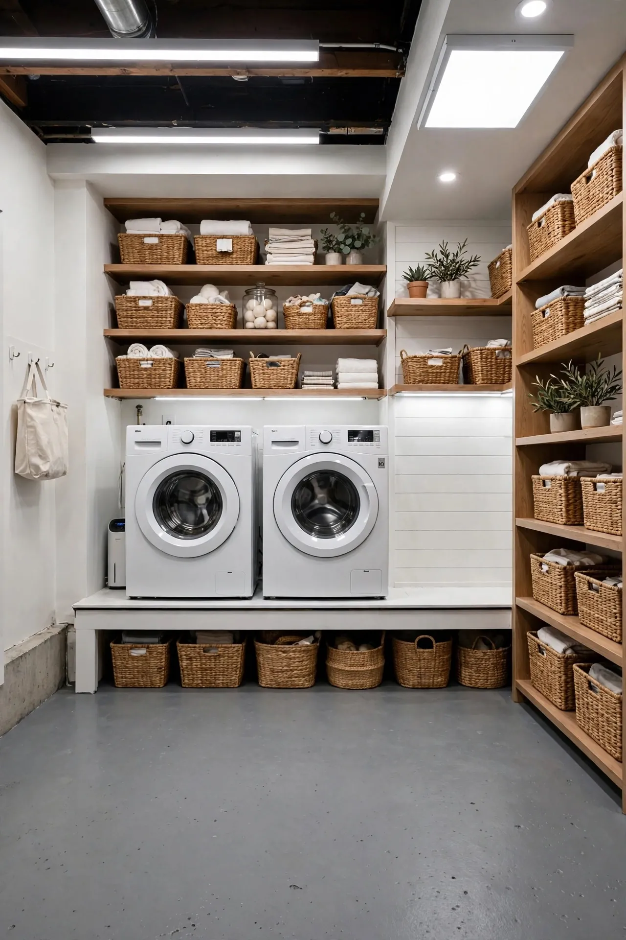 Basement laundry room makeover with painted floor
