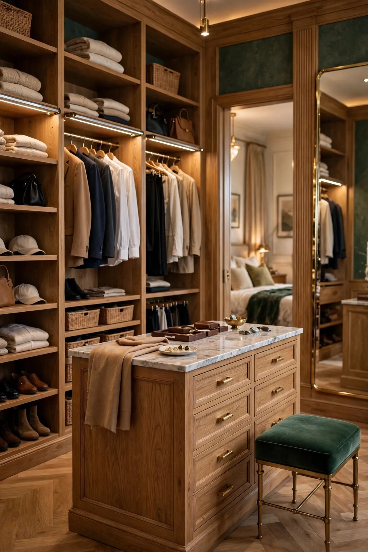 Master bedroom with an open boutique-style wardrobe