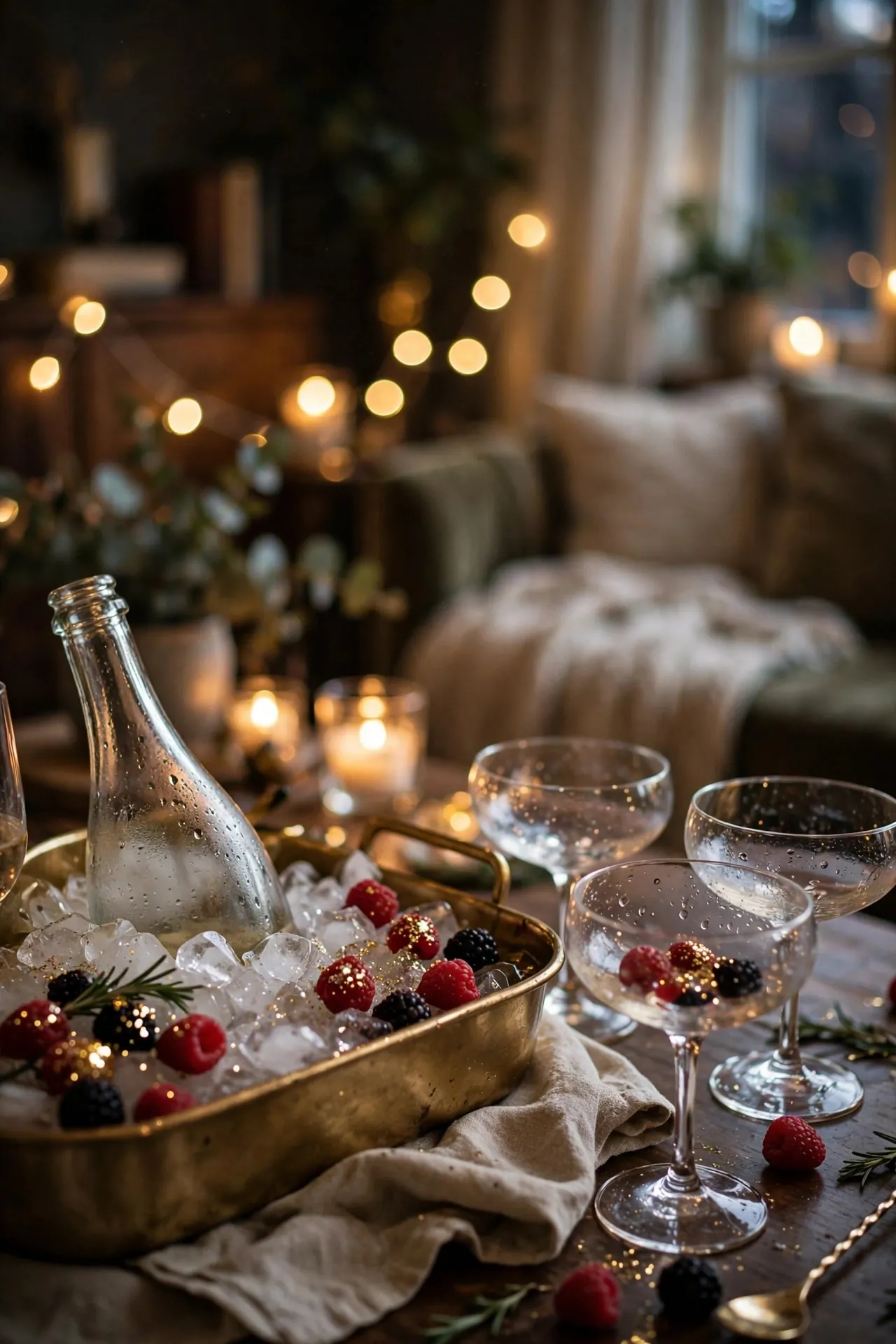 Champagne bar for a New Year's Eve party at home