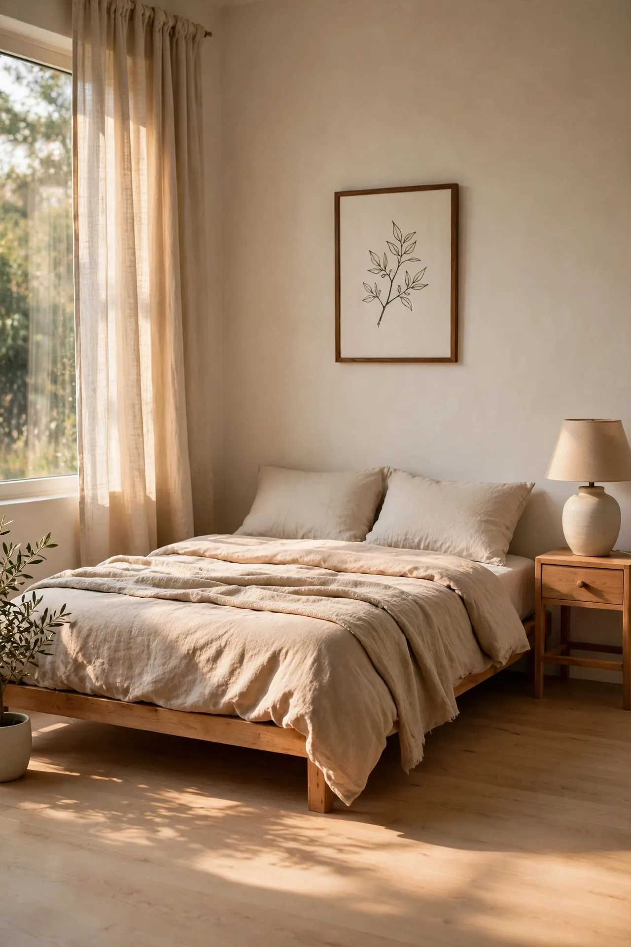 Calm small bedroom with clear floor and minimal decor