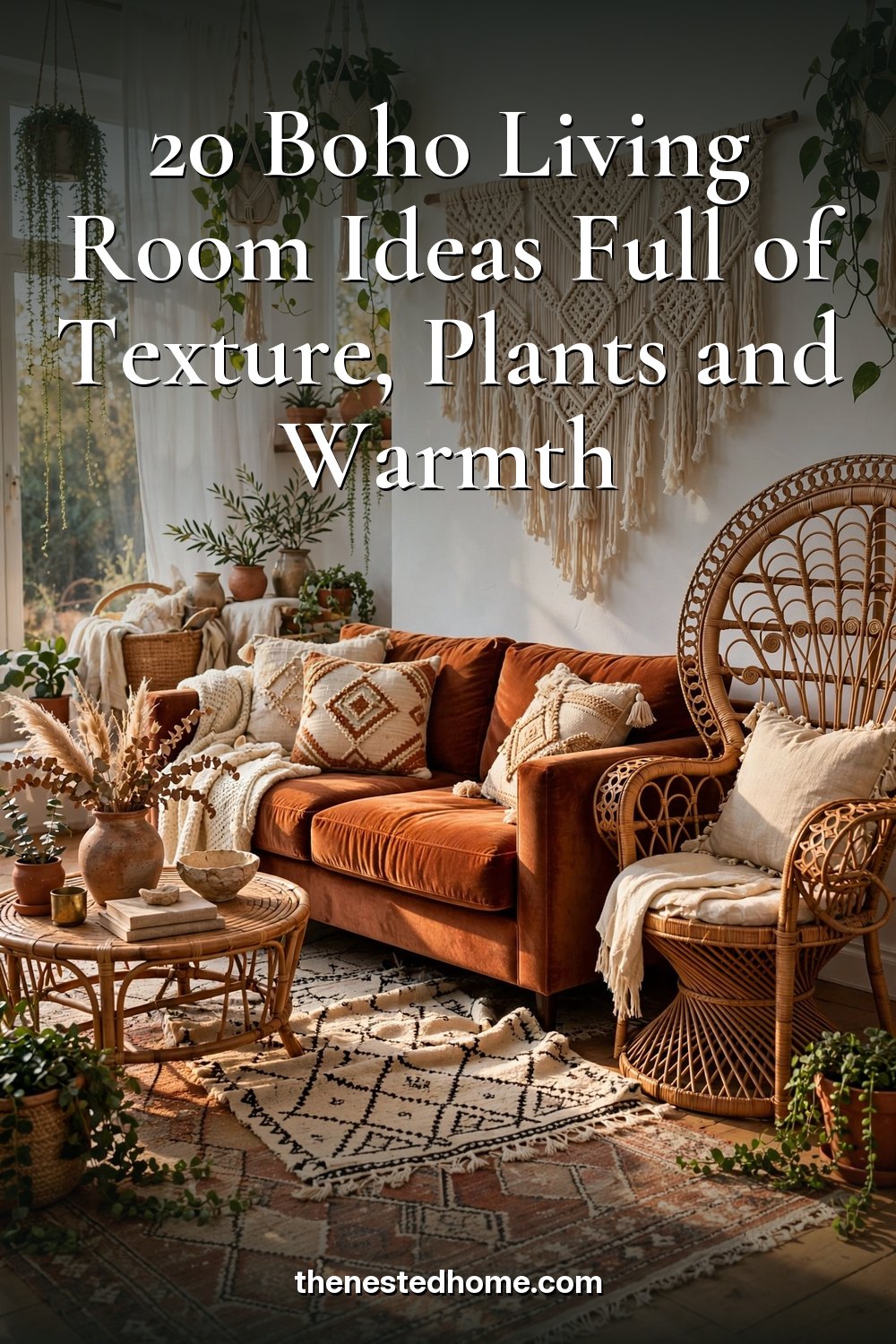 20 Boho Living Room Ideas Full of Texture, Plants and Warmth pin